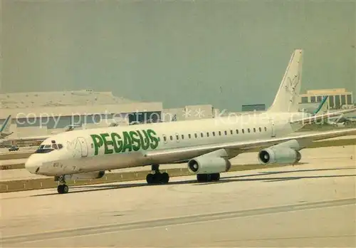 AK / Ansichtskarte Flugzeuge_Zivil Rich International Pegasus DC 8 Flugzeuge Zivil