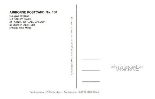 AK / Ansichtskarte Flugzeuge_Zivil Points of Call Canada Douglas DC 8 52 C FNZE c n 45985 Flugzeuge Zivil