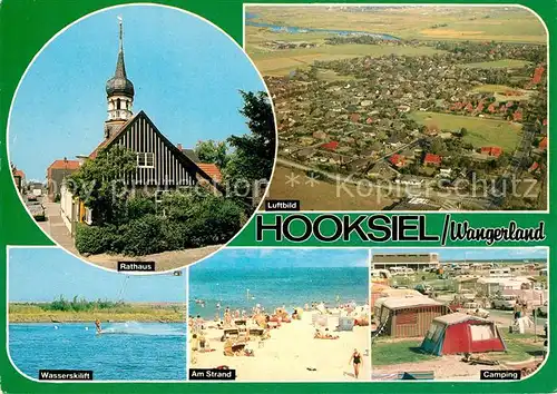 AK / Ansichtskarte Hooksiel_Nordseebad Rathaus Wasserskilift Strand Campingplatz Fliegeraufnahme Hooksiel_Nordseebad