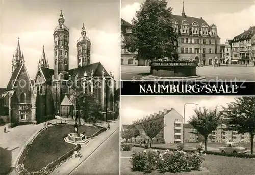 AK / Ansichtskarte Naumburg_Saale Dom Dreikoenigskapelle Wilhelm Pieck Platz Brunnen Wohnblocks Siedlung Plattenbauten Naumburg_Saale