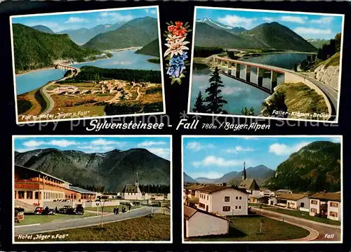 AK / Ansichtskarte Fall_Bad_Toelz Hotel Jaeger von Fall Fliegeaufnahme Faller Klamm Bruecke Ortsansicht mit Kirche Landschaftspanorama Alpen Fall_Bad_Toelz