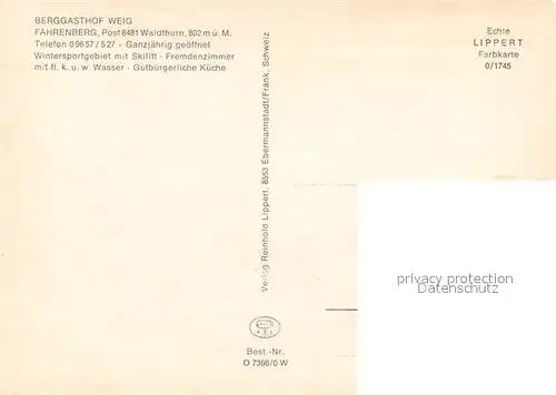 AK / Ansichtskarte Waldthurn Berggasthof Weig Fahrenberg Kirche Winterimpressionen Waldthurn