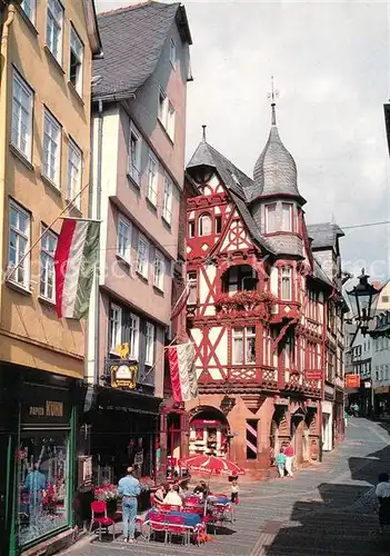 AK / Ansichtskarte Marburg_Lahn Wettergasse Altstadt Strassencafe Fachwerkhaus Marburg_Lahn