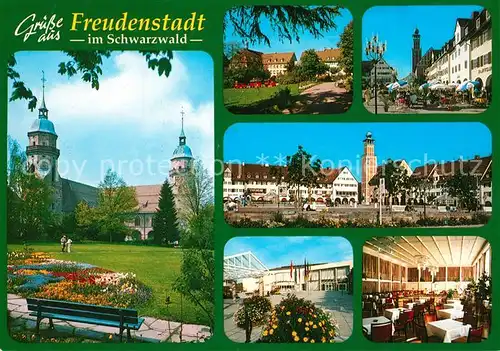 AK / Ansichtskarte Freudenstadt Parkanlagen Kirche Stadtplatz Restaurant Strassencafes Freudenstadt