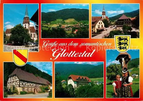 AK / Ansichtskarte Glottertal Kirche Hotel Restaurant Fachwerkhaus Schwarzwaldklinik Trachten Wegekreuz Glottertal