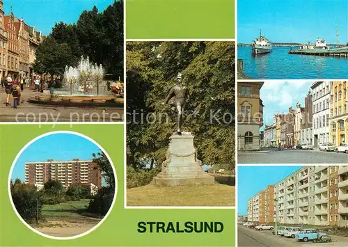 AK / Ansichtskarte Stralsund_Mecklenburg_Vorpommern Ossenreyer Strasse Wasserspiele Rudolf Leonhard Weg Ferdinand von Schill Denkmal Anleger Muehlenstrasse Heinrich Heine Ring Stralsund_Mecklenburg
