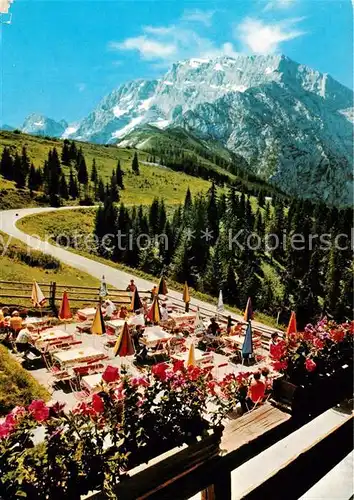 AK / Ansichtskarte Berchtesgaden Rossfeldhuette Gaststaette Terrasse mit Blick zum Hohen Goell Alpen Berchtesgaden