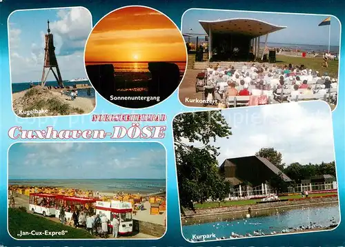 AK / Ansichtskarte Doese Kugelbake Sonnenuntergang Kurkonzert Kurpark Jan Cux Express Touristenbahn Nordseeheilbad Doese