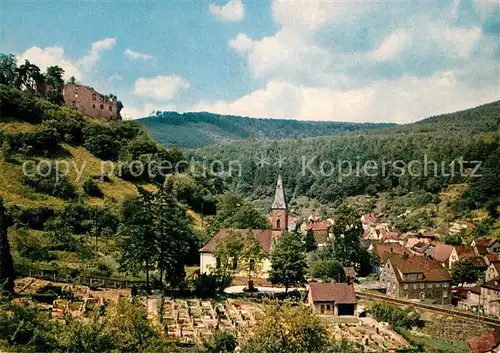 AK / Ansichtskarte Frankenstein_Pfalz Kirche Panorama Burgruine Frankenstein_Pfalz