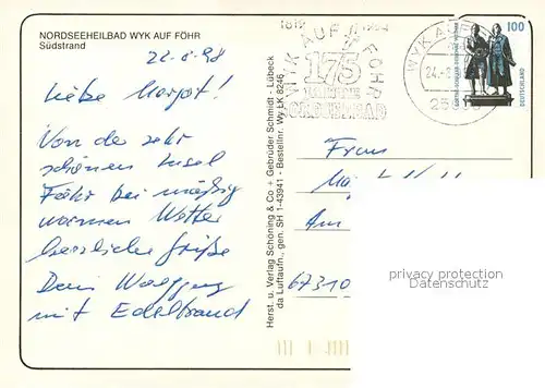 AK / Ansichtskarte Wyk_Foehr Fliegeraufnahme Suedstrand Foehr