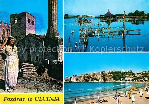 AK / Ansichtskarte Ulcinj Strand Fischerhuette Burgruine Ulcinj