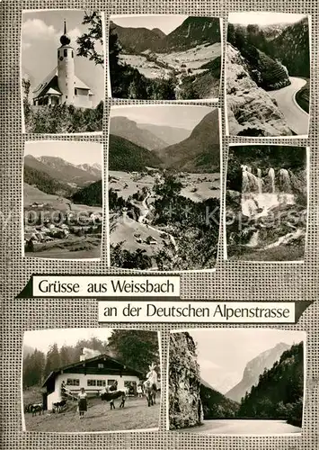 AK / Ansichtskarte Weissbach_Alpenstrasse Kirche Wasserfall Panoramen Weissbach_Alpenstrasse