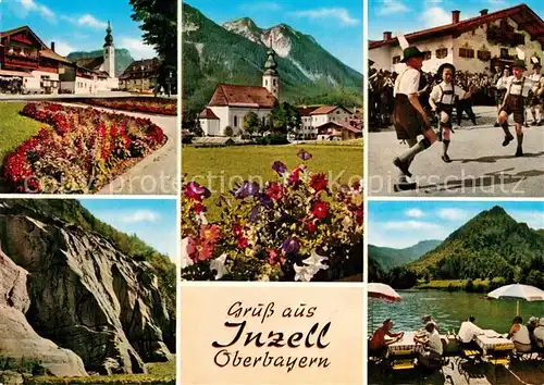 AK / Ansichtskarte Inzell Kirche Schuhplattler Dorfplatz Rauschberg Gletschergarten Zwingsee Inzell