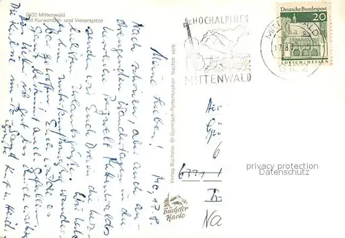 AK / Ansichtskarte Mittenwald_Bayern Karwendel Viererspitze Mittenwald Bayern