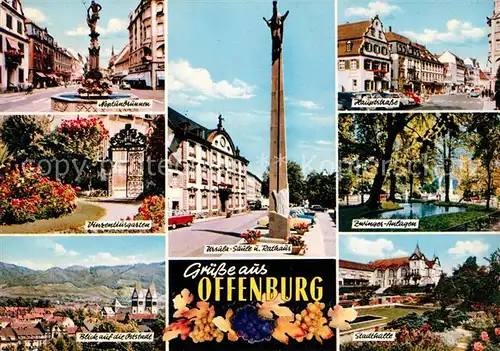 AK / Ansichtskarte Offenburg Neptunbrunnen Vinzentiusgarten Stadthalle Ursula Saeule Rathaus Zwinger  Offenburg