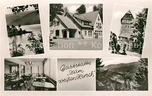 AK / Ansichtskarte Riefensbeek Kamschlacken Hotel Pension Zum Weissen Hirsch Soesetalsperre Riefensbeek Kamschlacken