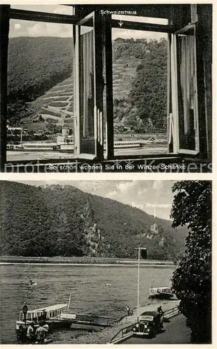 AK / Ansichtskarte Assmannshausen_Rhein Winzer Schaenke Bootssteg Assmannshausen Rhein