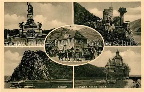 AK / Ansichtskarte Assmannshausen_Rhein Nationaldenkmal Rheingoldterrasse Burg Rheinstein Loreley Die Pfalz bei Caub Assmannshausen Rhein