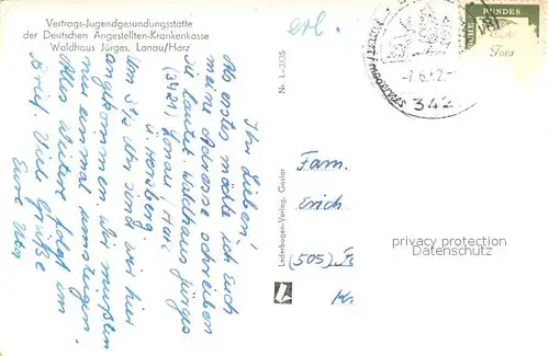 AK / Ansichtskarte Lonau Jugendgesundungsstaette der DAK Waldhaus Juerges Lonau