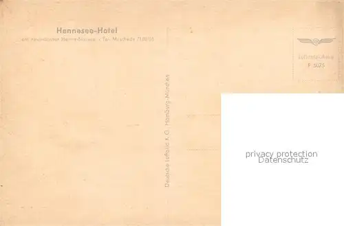 AK / Ansichtskarte Meschede Hennesee Hotel am Henne Stausee Fliegeraufnahme Meschede