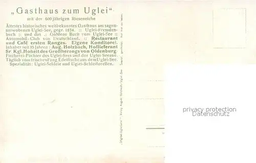 AK / Ansichtskarte Uglei_See Gasthaus zum Uglei 600jaehrige Rieseneiche Uglei_See