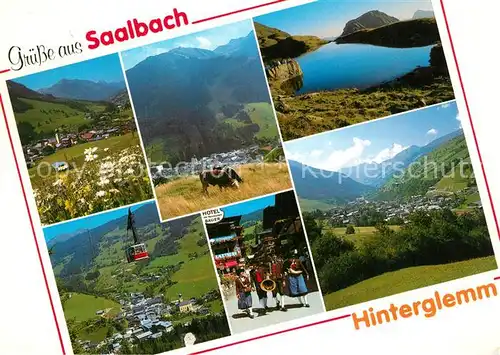 AK / Ansichtskarte Saalbach Hinterglemm Seilbahn Tracht Kuehe Saalbach Hinterglemm