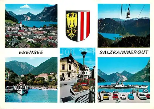 AK / Ansichtskarte Ebensee_Oberoesterreich Seilbahn Fliegeraufnahme Anlegestelle Ebensee_Oberoesterreich