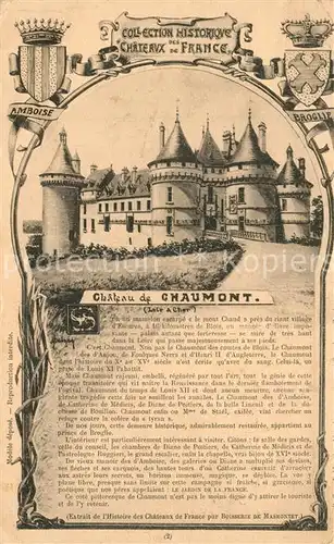 AK / Ansichtskarte Chaumont sur Loire Chateau Collection historique Chateaux de la France Histoire Chaumont sur Loire