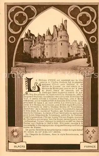 AK / Ansichtskarte Usse_Rigny Chateau Collection historique Chateaux de la France Histoire Usse_Rigny