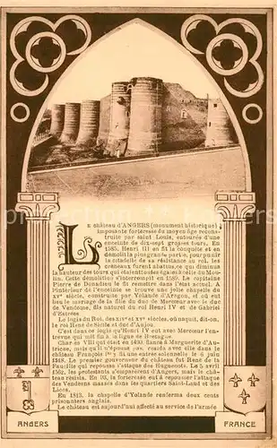 AK / Ansichtskarte Angers Chateau Collection historique Chateaux de la France Histoire Angers