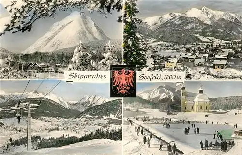 AK / Ansichtskarte Seefeld_Tirol Winterpanorama mit Hohe Munde Skilift Eislaufbahn Kirche Seefeld Tirol