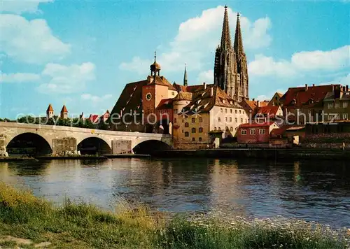 AK / Ansichtskarte Regensburg Panorama mit Dom Donaubruecke Regensburg