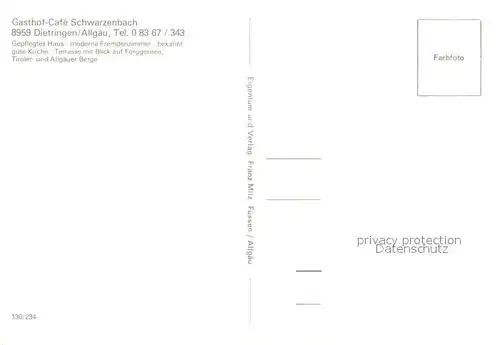 AK / Ansichtskarte Dietringen_Forggensee Gasthof Cafe Schwarzenbach Terrasse Segeln Allgaeuer Alpen Dietringen Forggensee