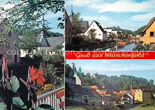 AK / Ansichtskarte Waischenfeld Haeuserpartie an der Wiesent Ortsmotiv mit Kirche Waischenfeld