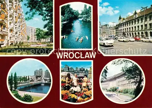 AK / Ansichtskarte Popowice_Wroclaw Siedlung Hochhaeuser Markt Oderbruecke Gebaeude 