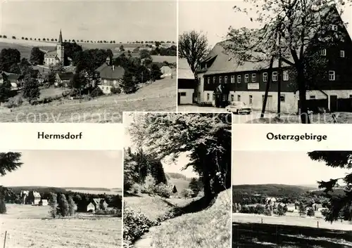 AK / Ansichtskarte Hermsdorf_Erzgebirge Ortsansicht mit Kirche Erholungsheim Landschaftspanorama Hermsdorf Erzgebirge