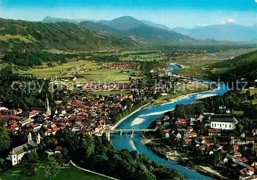 AK / Ansichtskarte Bad_Toelz Blick ins Isartal Alpenpanorama Fliegeraufnahme Bad_Toelz