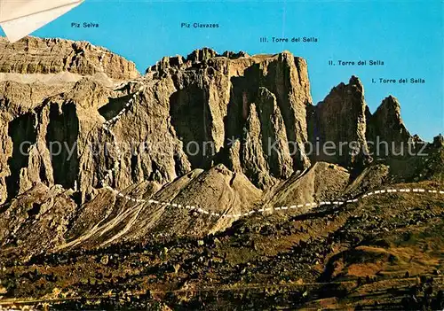 AK / Ansichtskarte Groeden_Tirol Piz Selva Piz Ciavazes Torri del Sella Poessnecker Klettersteig Dolomiten Groeden Tirol