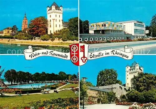 AK / Ansichtskarte Eltville_Rhein Kurfuerstliche Burg Rheingauhalle Freibad Eltville_Rhein