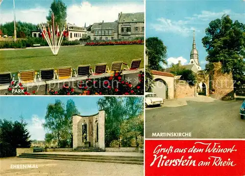 AK / Ansichtskarte Nierstein_Rhein Park Ehrenmal Martinskirche Nierstein_Rhein