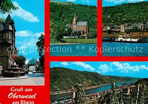 AK / Ansichtskarte Oberwesel_Rhein Teilansichten Kirche Panorama Blick ueber die Rhein Weinberge Oberwesel Rhein