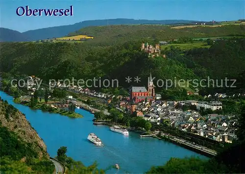 AK / Ansichtskarte Oberwesel_Rhein Panorama mit Blick zur Schoenburg Oberwesel Rhein