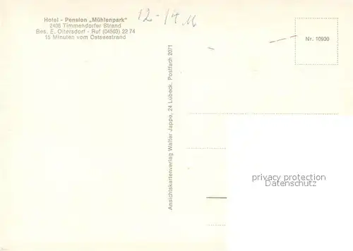 AK / Ansichtskarte Timmendorfer_Strand Hotel Pension Muehlenpark Timmendorfer_Strand