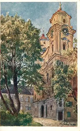 AK / Ansichtskarte Mondsee_Salzkammergut Stiftskirche Kuenstlerkarte Hofacker Mondsee Salzkammergut