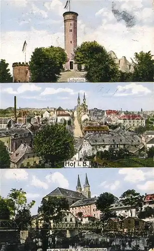 AK / Ansichtskarte Hof_Saale Labyrinth Saalepartie Michaeliskirche Hof_Saale