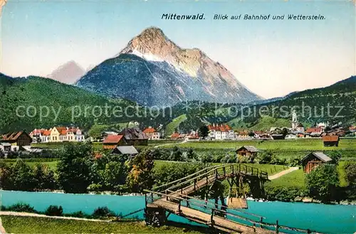 AK / Ansichtskarte Mittenwald_Bayern mit Bahnhof und Wetterstein Mittenwald Bayern