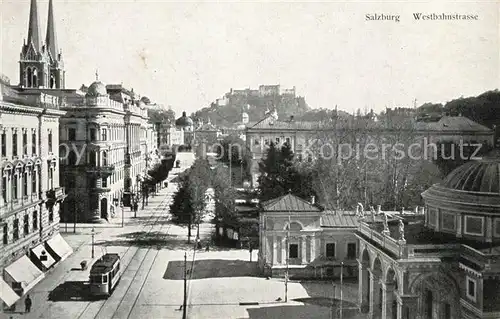 AK / Ansichtskarte Salzburg_Oesterreich Westbahnstrasse Strassenbahn Salzburg_Oesterreich