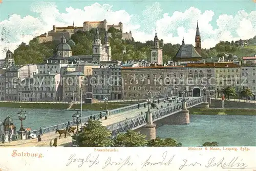 AK / Ansichtskarte Salzburg_Oesterreich Staatsbruecke mit Burg Salzburg_Oesterreich