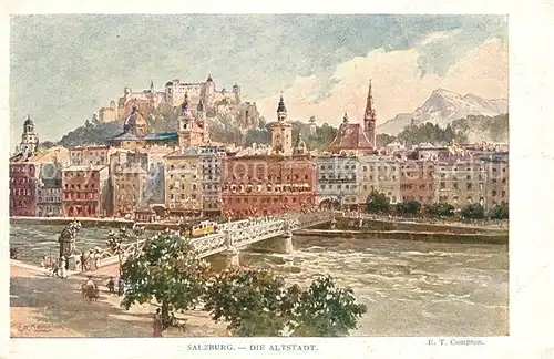 AK / Ansichtskarte Salzburg_Oesterreich Altstadt Brueckenpartie Kuenstlerkarte Compton Salzburg_Oesterreich