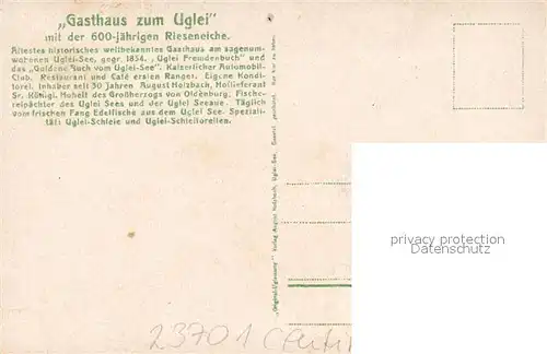 AK / Ansichtskarte Uglei_See Gasthaus zum Uglei Chronik Uglei_See